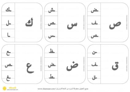 بطاقات التعرف على أشكال الحروف (2).