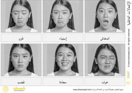 بطاقات الانفعالات العاطفية- لوحة المشاعر- المصورة باللغة العربية